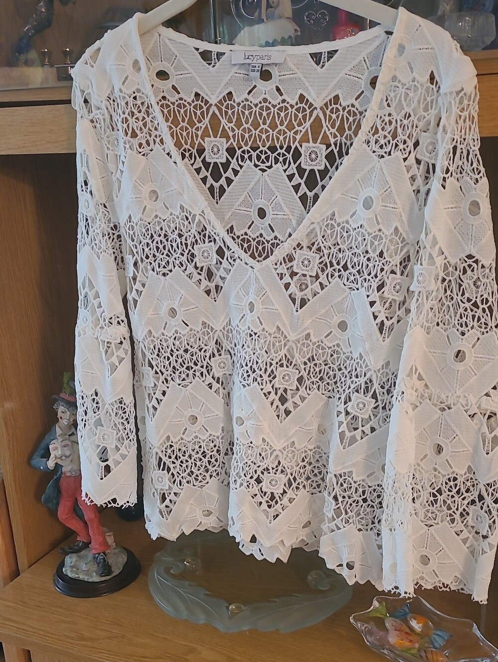 Lucy Paris White Crochet Lace V-Neck Tunic Top